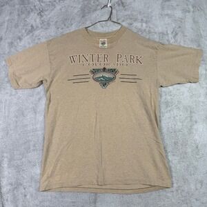 Prairie Mountain Winter Park Colorado Graphic T Shirt Tan Short Sleeve Mens L